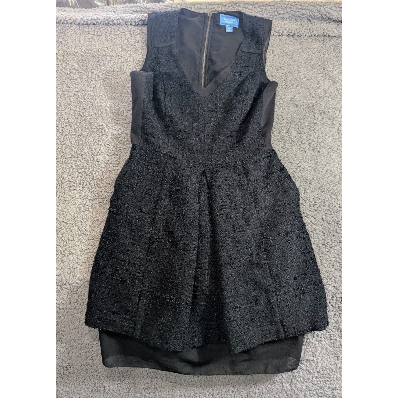 Simply Vera Vera Wang Dress Womens 6p Black Fit Flare V Neck Textured Pockets